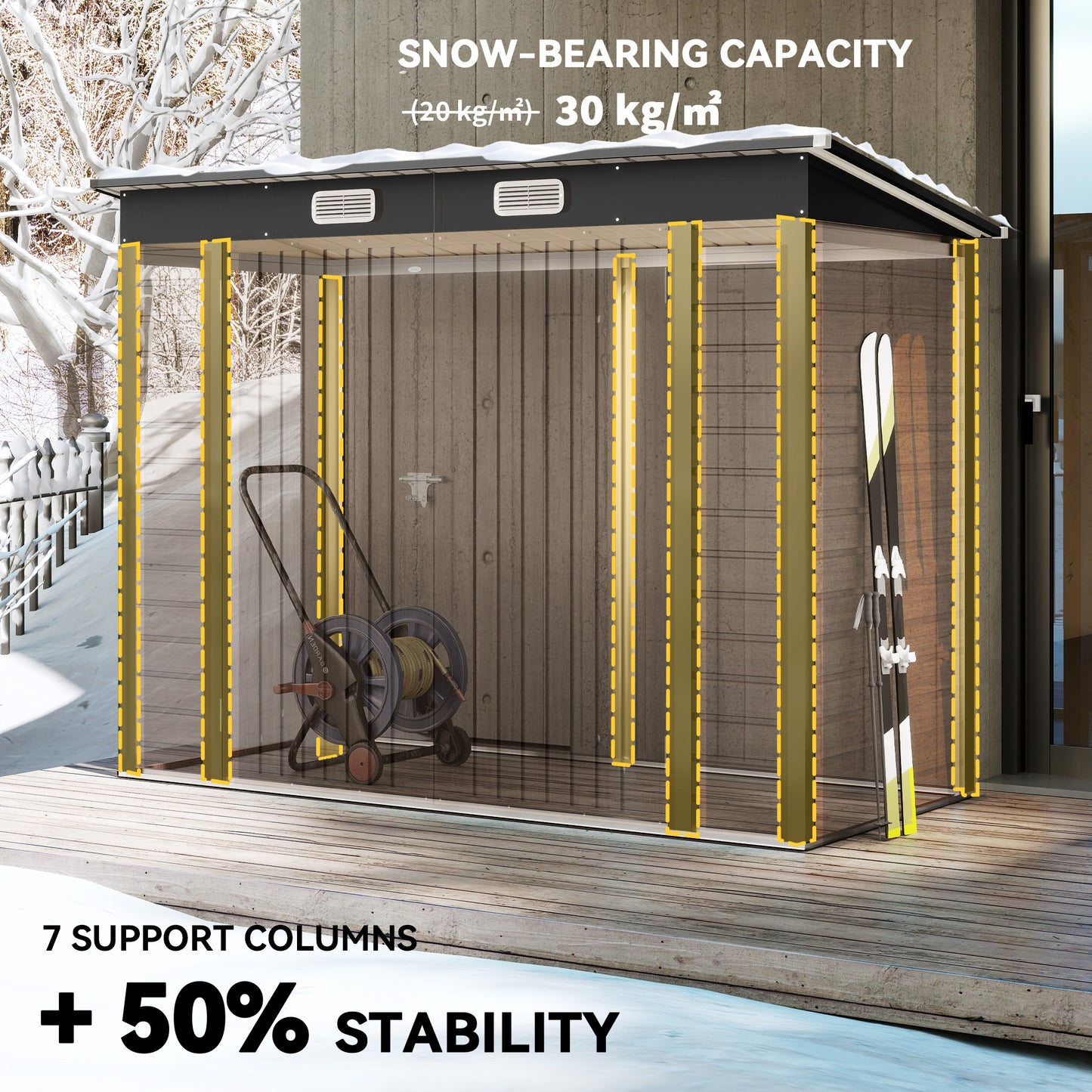 8 x 4 ft Galvanized Garden Storage Shed, Metal Outdoor Tool House with Double Doors and Dual Vents for Backyard and Pati