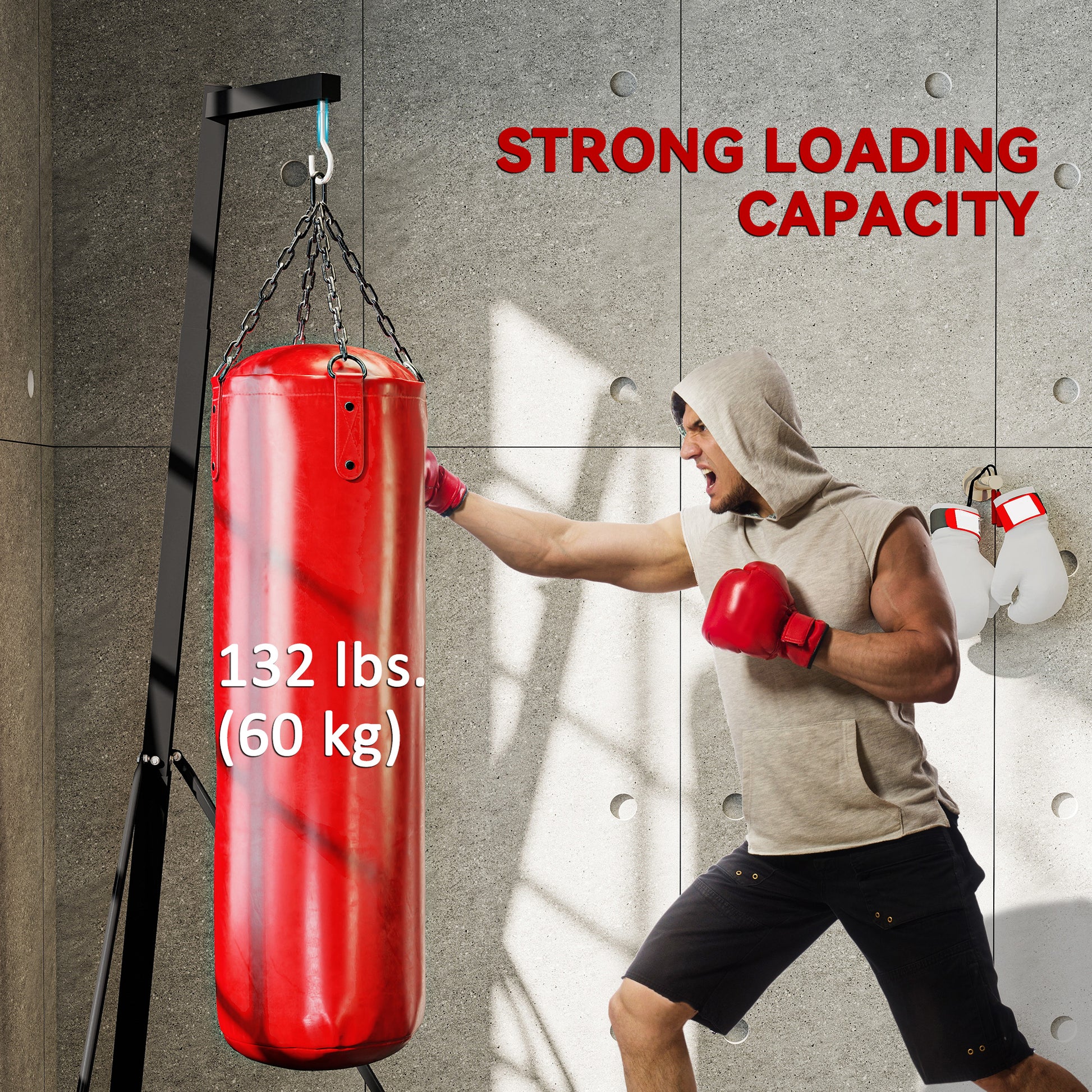 Soozier Foldable Punch Bag Stand, Adjustable Height Heavy Bag Stand with Weighted Base, Freestanding for Home Gym, Stand