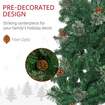 6.5ft Pencil Christmas Tree, Artificial Christmas with Pine Needles, Realistic Branches, Pine Cones, Metal Base, Green