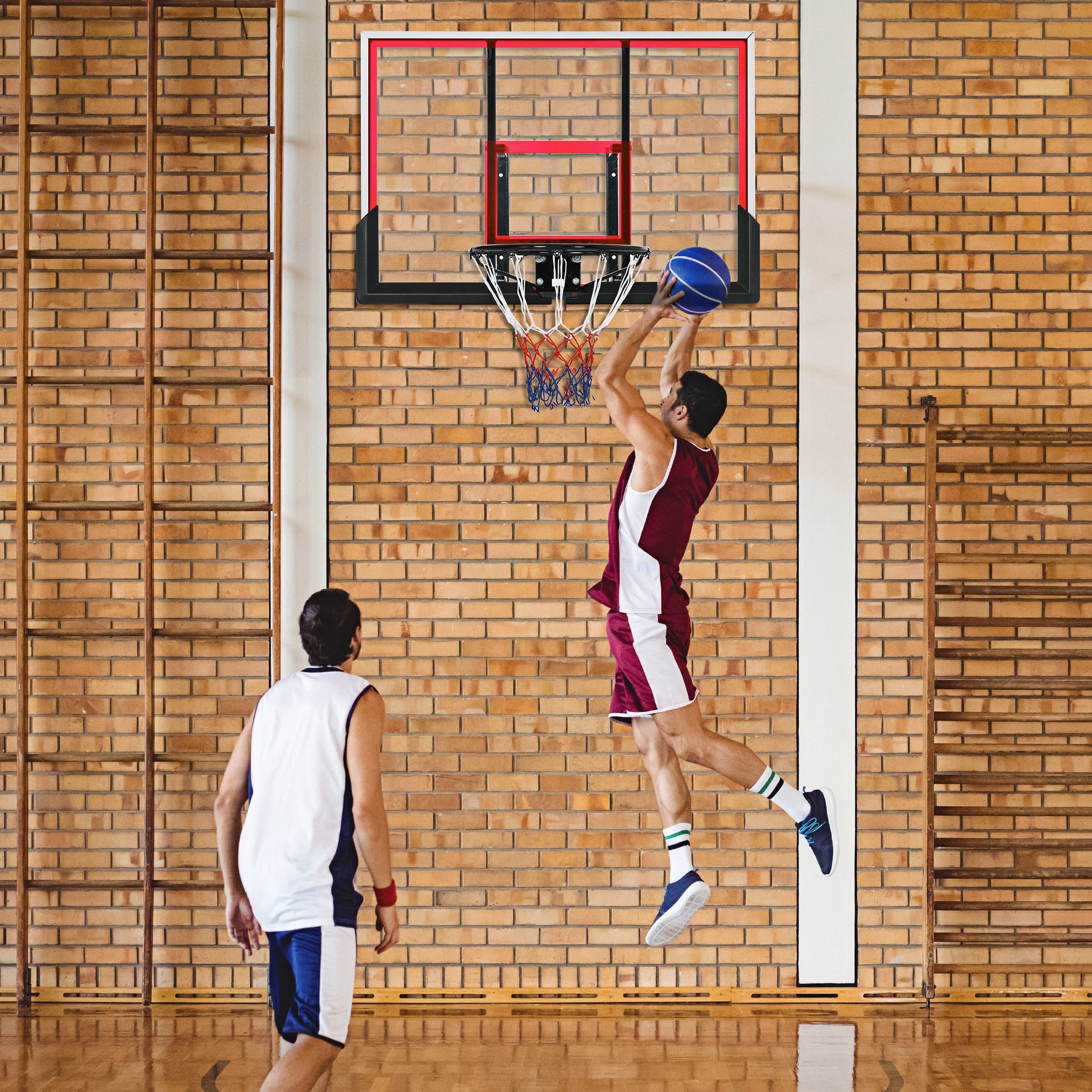Soozier Wall Mounted Basketball Hoop with 43'' x 30'' Shatter Proof Backboard, for Indoor and Outdoor, Black