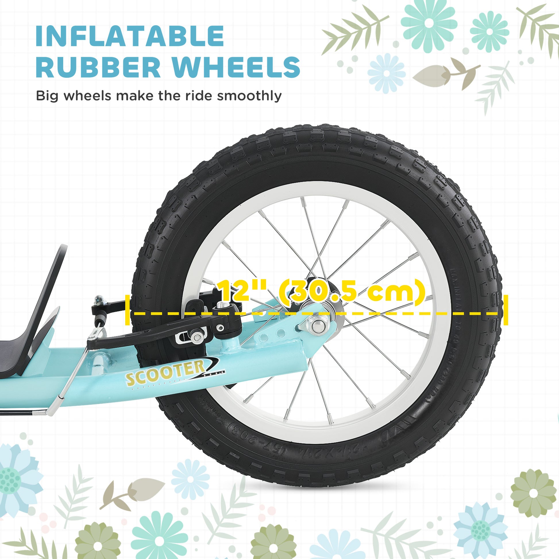 VarietyKart Dual Brakes Kick Scooter 12-Inch Inflatable Front Wheel Ride On Toy for Age 5+, Blue