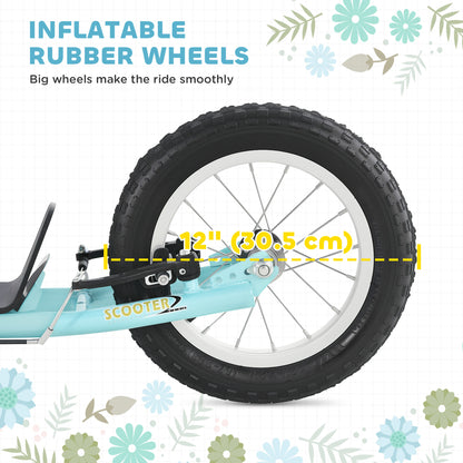 VarietyKart Dual Brakes Kick Scooter 12-Inch Inflatable Front Wheel Ride On Toy for Age 5+, Blue