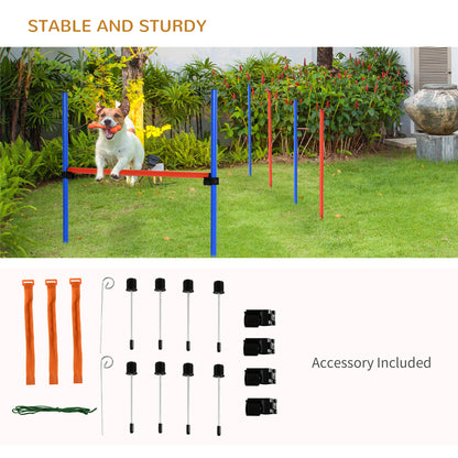 Dog Pet Agility Training Kit High Jump Weave Pole Ring Obedience Training Set Adjustable Equipment Portable