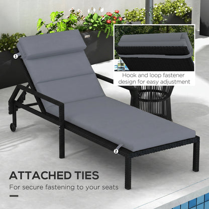 Patio Chaise Lounge Chair Cushion Replacement Sun Lounger Pads with Headrest and Ties, Dark Grey