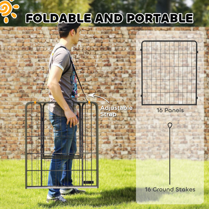 16 Panels Dog Playpen with Strap, Portable & DIY, for Medium Dogs, for Yard, RV, Camping, Garden, 31.5" H