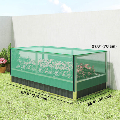 Raised Garden Bed, 5.7 x 3 x 2.3ft Steel Planter Box Outdoor with Cover, Gloves, Dark Grey