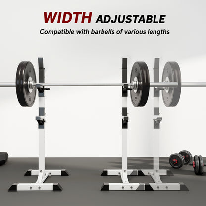 Soozier Adjustable Barbell Rack Stable Power Squat Stand Portable 2 Bars Barbell Holder Weight Rack, Black and White