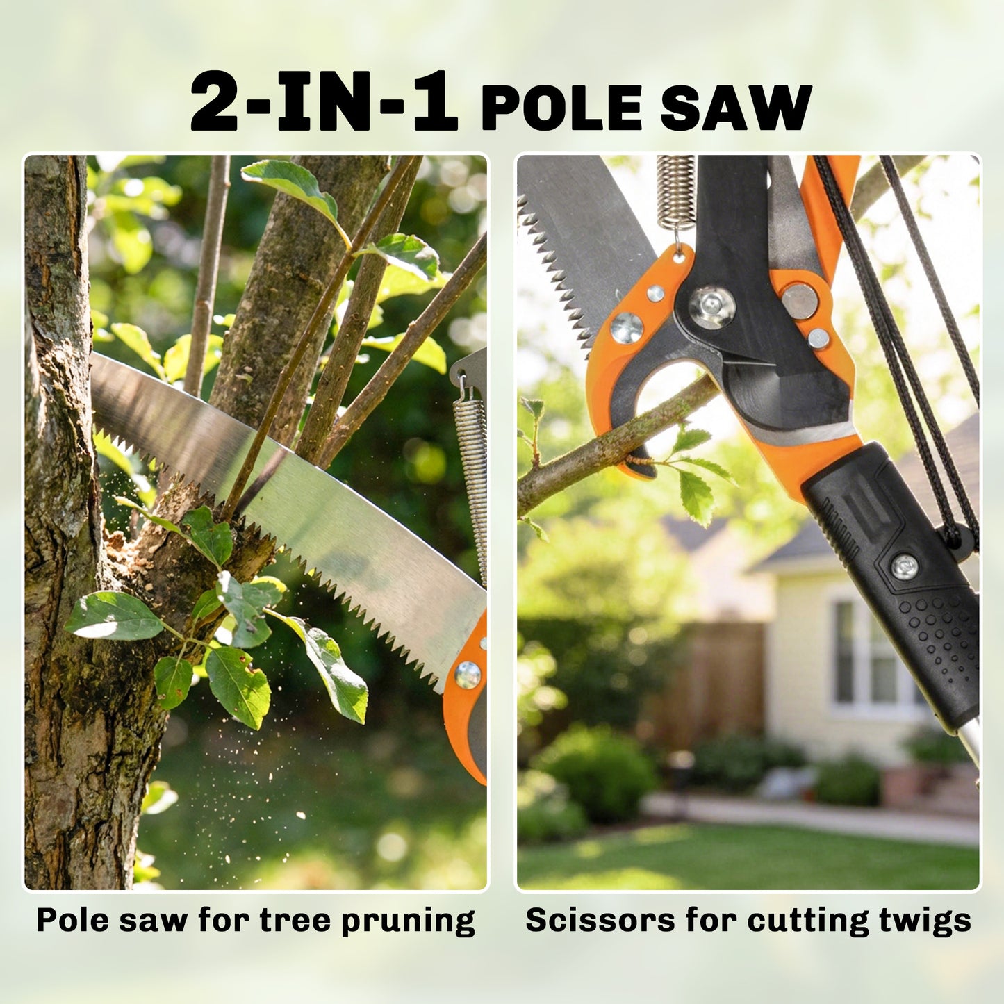 2-In-1 Manual Pole Saw, Hand Pruning Saw, Secateurs with Safety Lock, 6.5ft Aluminium Telescopic Pole Pruner
