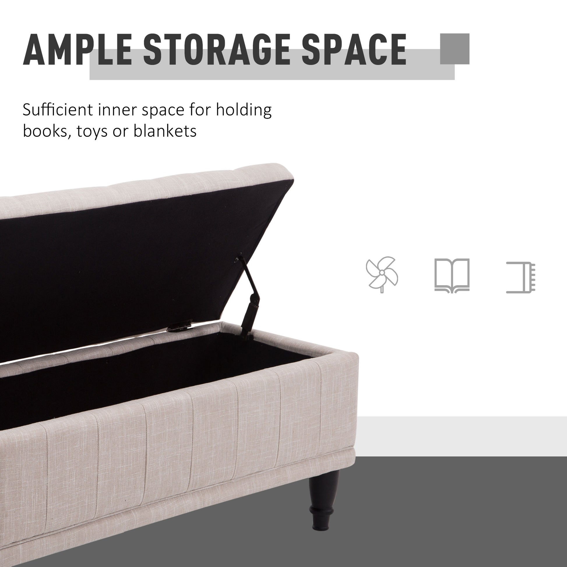 Storage Ottoman, Linen Fabric End of Bed Bench with Soft Close Lid, Button Tufted Storage Bench for Living Room, Entrywa