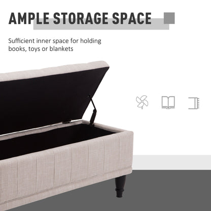 Storage Ottoman, Linen Fabric End of Bed Bench with Soft Close Lid, Button Tufted Storage Bench for Living Room, Entrywa