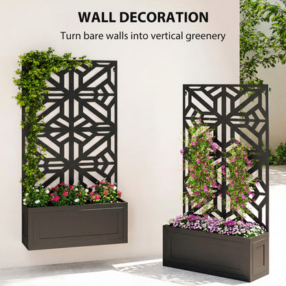 Metal Raised Garden Bed with Trellis for Climbing Plants, Freestanding or Wall Mounted Flower Bed with Privacy Panel