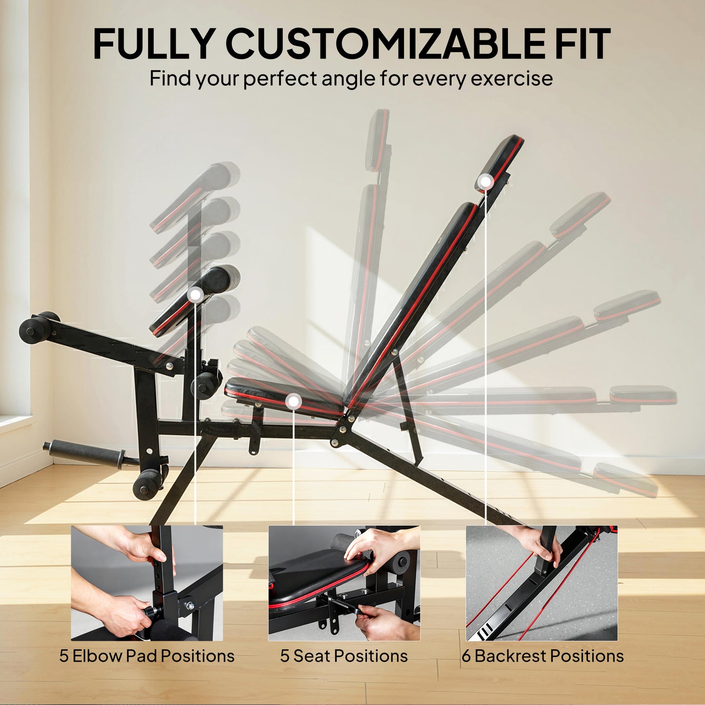 Soozier Adjustable Weight Bench with Wheels, Load 660LBS Workout Bench with Leg Extension, Preacher Curl and Resistance 
