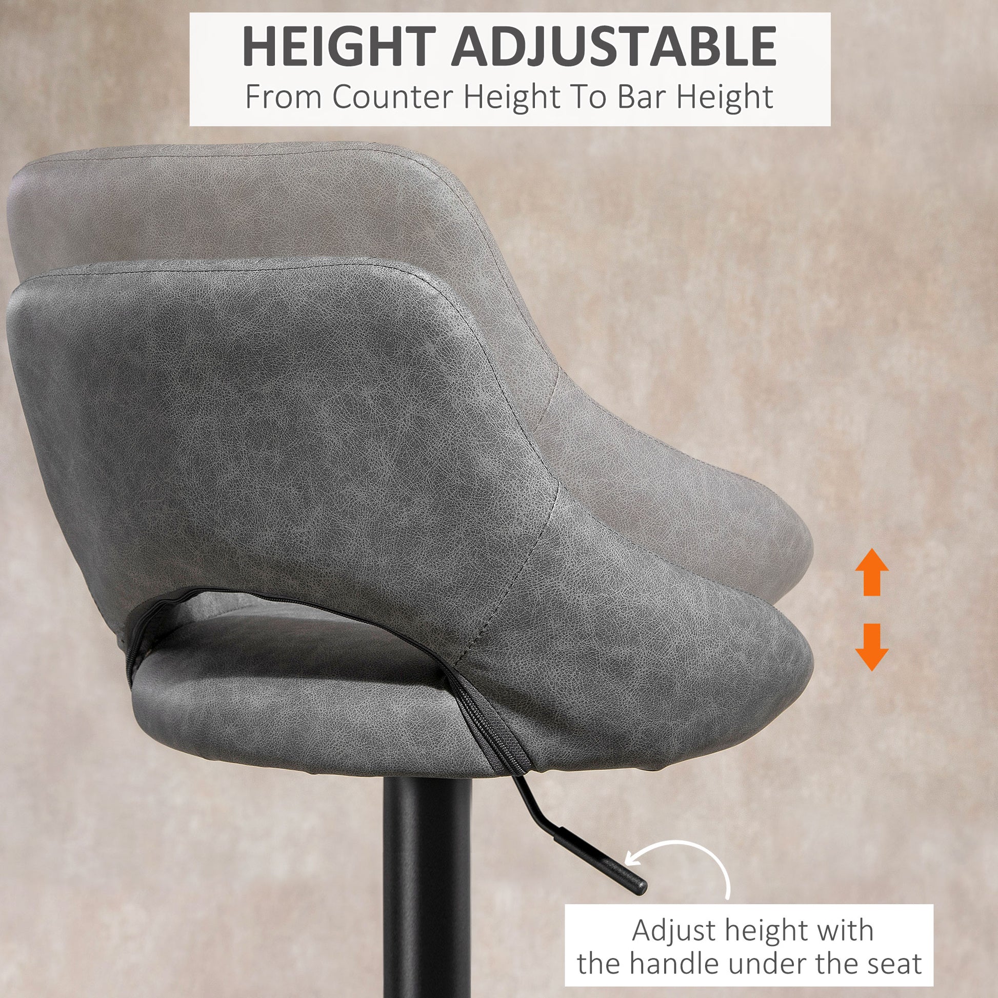 Bar Stools Set of 2, Swivel Counter Height Barstools with Adjustable Height and Cutout Back, Faux Leather Upholstered Ba