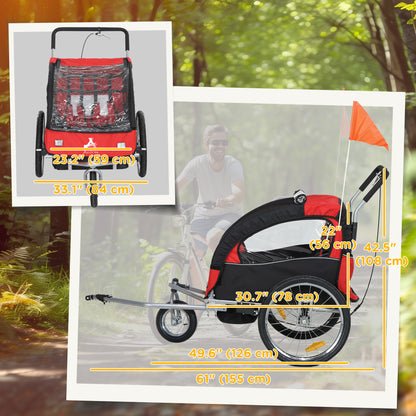VarietyKart 2-in-1 Bike Trailer for Kids, Foldable 2-Seat Baby Stroller with 5-Point Harness, Rubber Wheels, Storage Bag