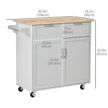 41" Kitchen Island with Storage and Solid Wood Top, Rolling Kitchen Cart on Wheels with 2 Storage Drawers, 2 Doors and T