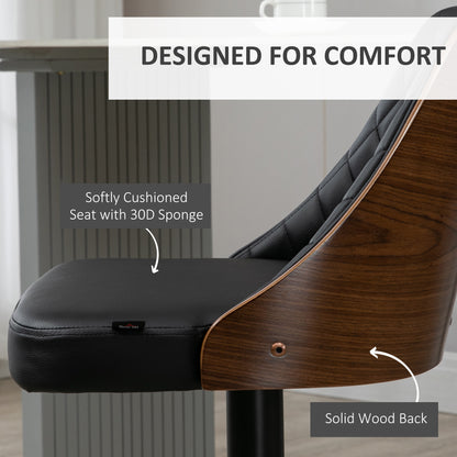 Modern Bar Stools PU Leather Set of 2 Swivel Bar Height Barstools Chairs with Adjustable Height, Round Heavy Metal Base 