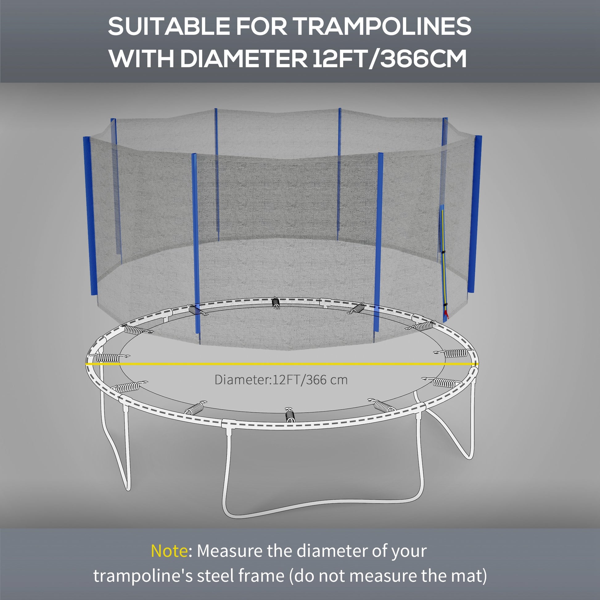 Soozier Trampoline Net Enclosure, Trampoline Netting Replacement with Zippered Entrance for 12ft Round Trampoline