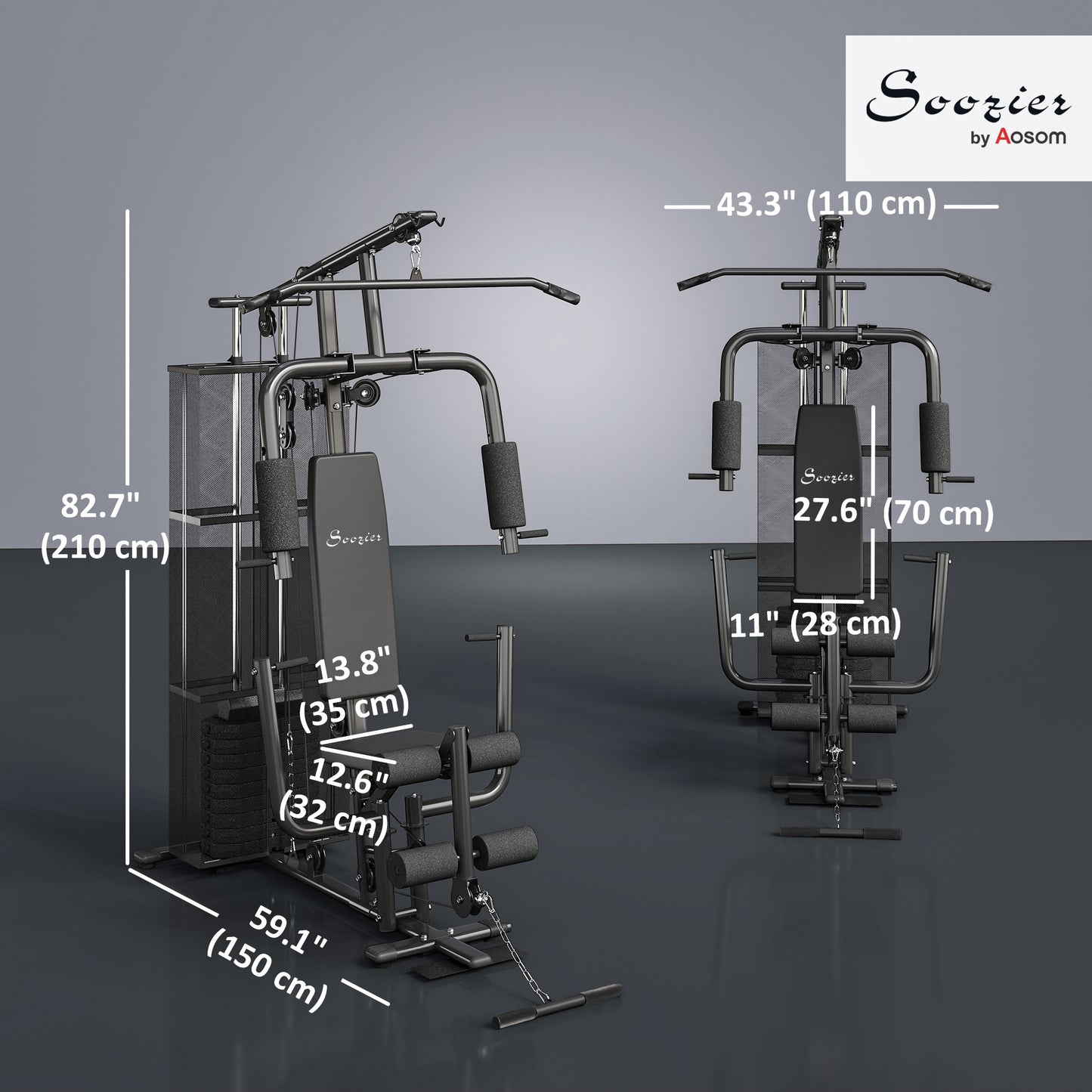 Soozier Home Gym, Multifunction Gym Equipment Workout Station with 100Lbs Weight Stack for Lat Pulldown, Leg Extensions,