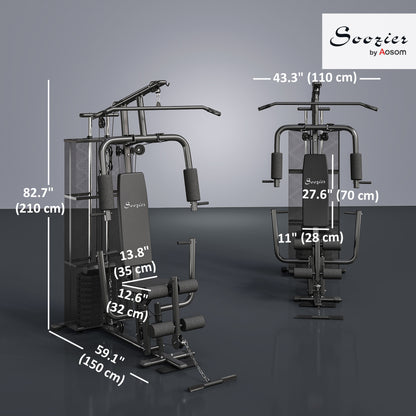 Soozier Home Gym, Multifunction Gym Equipment Workout Station with 100Lbs Weight Stack for Lat Pulldown, Leg Extensions,