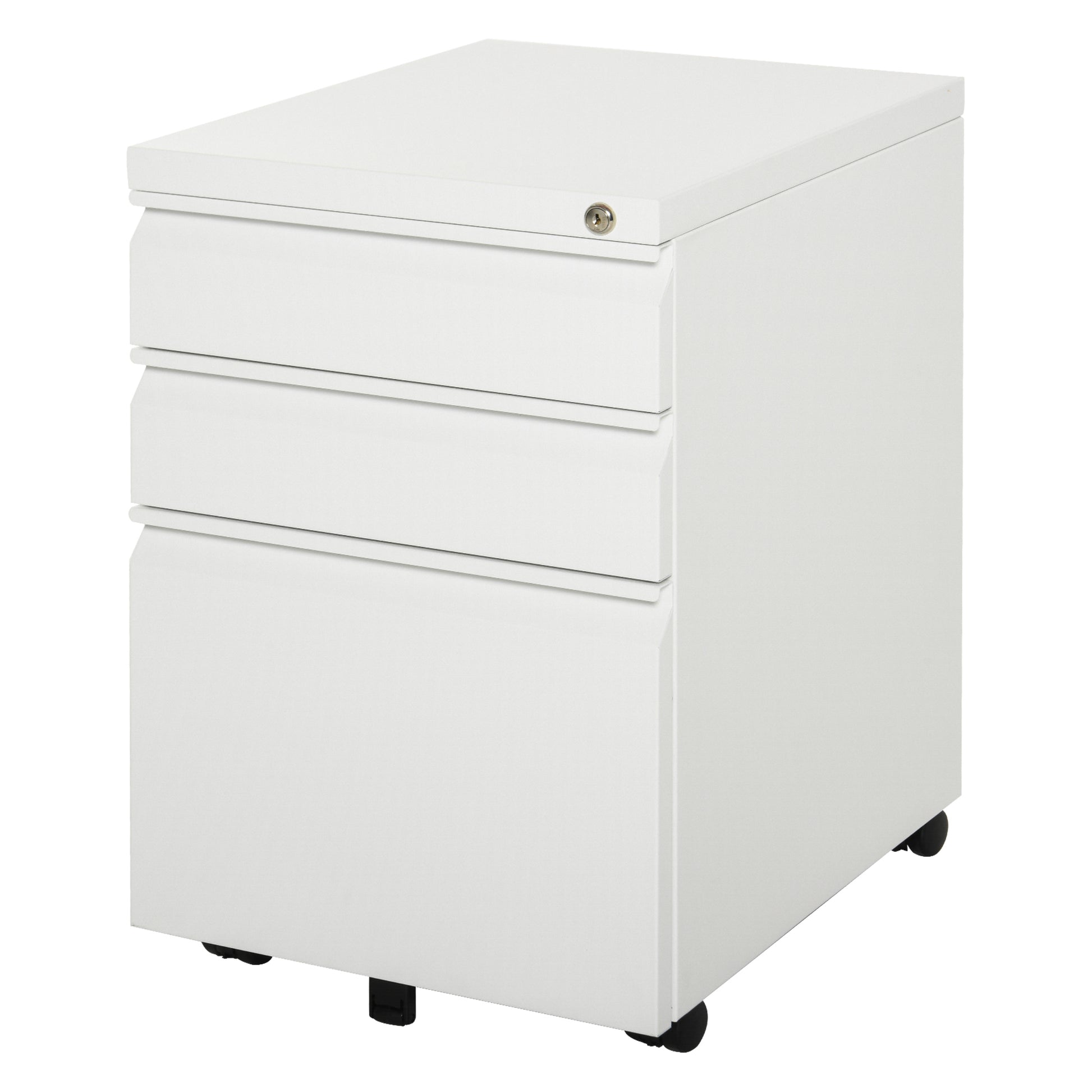 3 Drawer Filing Cabinet, Lockable Office Storage Cabinet on Wheels for Legal, Letter, A4 Files, White