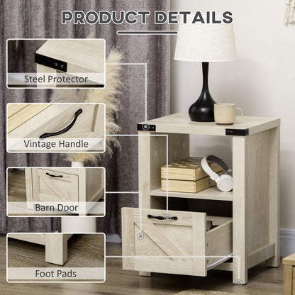 Side Table with Storage, Farmhouse End Table with Drawer, Open Shelf and Barn-style Panel, Nightstand for Living Room, B