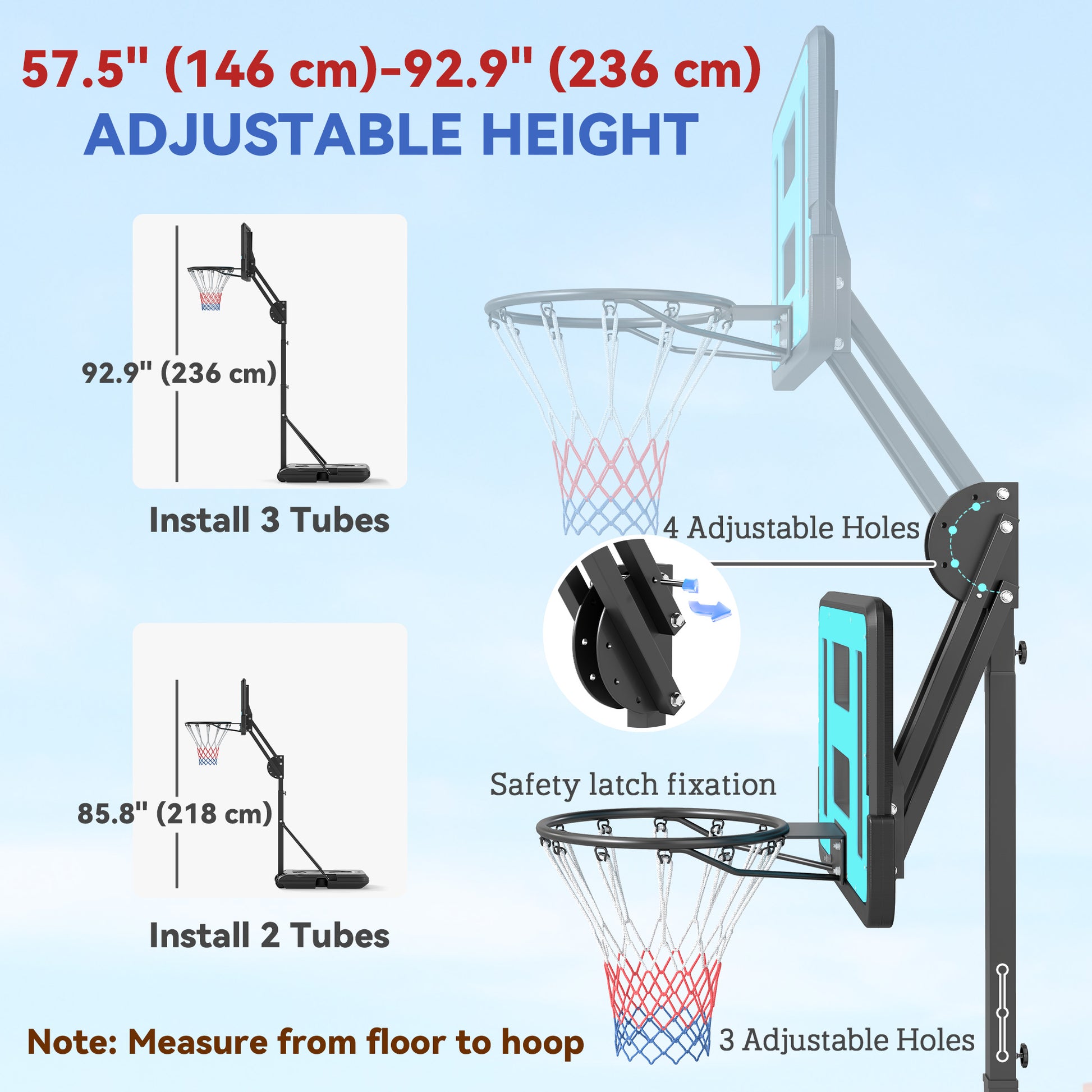Soozier Basketball Hoop Outdoor, Basketball Hoop and Stand with Weighted Base and Shatterproof Backboard, 57.5"-92.9", B
