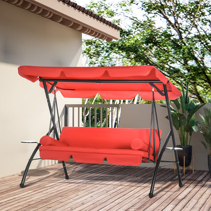 3-Seat Outdoor Patio Swing Chair, 2-in-1 Convertible Flat Bed, Canopy Swing Glider w/ Adjustable Shade, Removable Cushio
