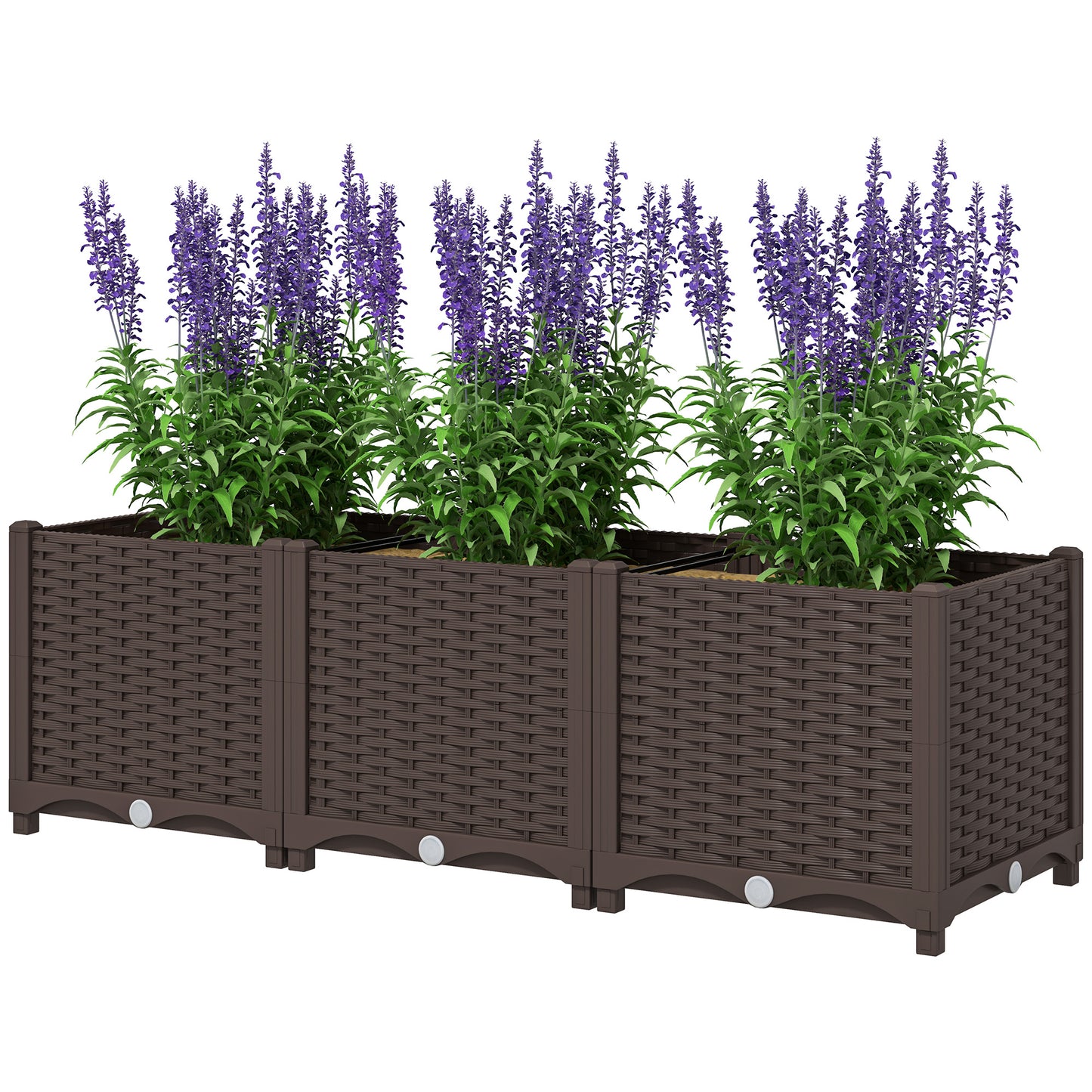 Plastic Raised Garden Bed, Outdoor Planter Box with Drainage Holes for Patio, Balcony, 47.2" x 15.7" x 14.6", Brown