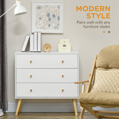 White Dresser for Bedroom with 3 Drawers, Morden Chest of Drawers with Solid Wood Legs and Handles, Storage Organizer fo