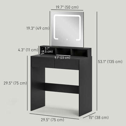 Makeup Vanity Desk with Mirror and LED Lights, for Bedroom, Modern Dressing Table with Drawers, Compartments, Black