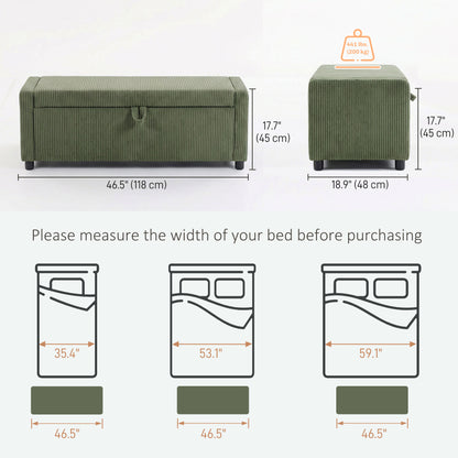 Storage Ottoman, Upholstered Corduroy End of Bed Bench with Thick Padding, Storage Bench for Bedroom, Dark Green