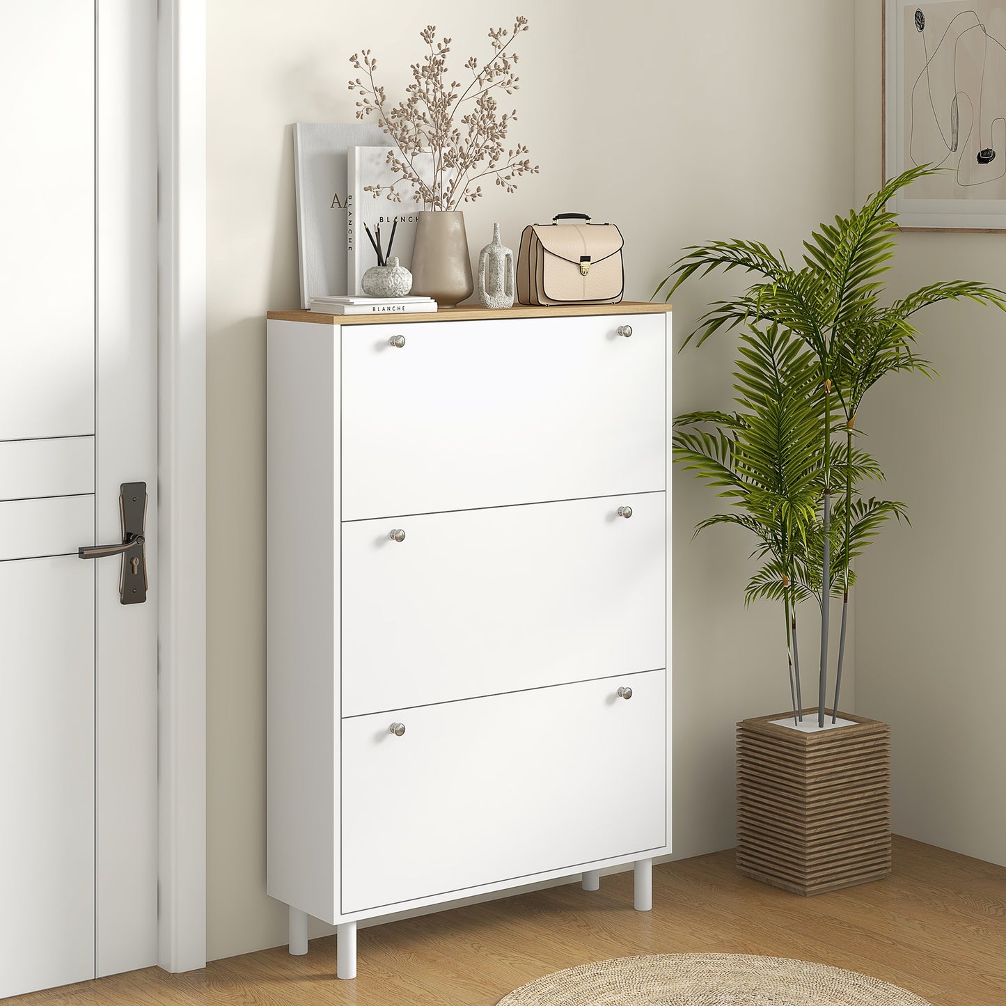 Shoe Storage with 3 Flip Drawers and Adjustable Shelves, Entryway Shoe Storage Cabinet for 24 Pairs of Shoes, White