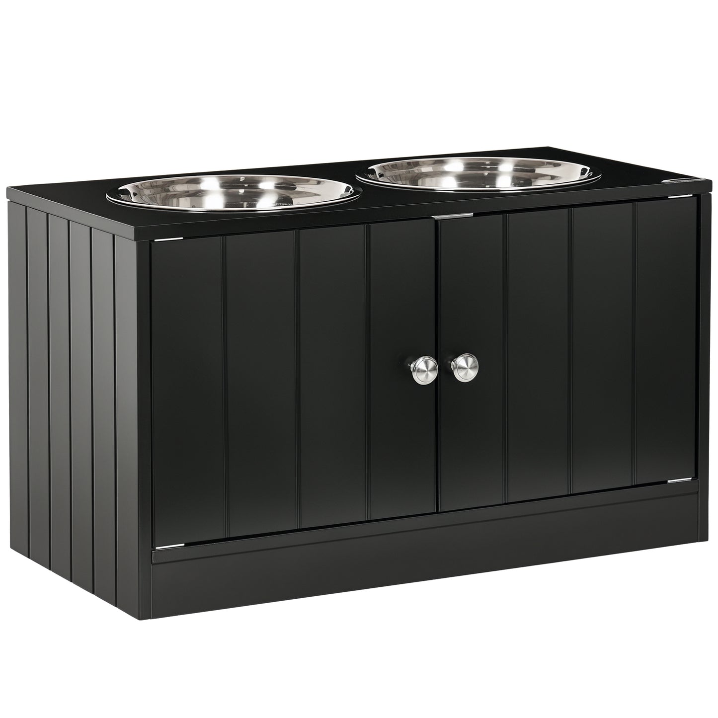 Elevated Dog Bowls for Large Dogs Pet Feeding Station with Stand, Storage, 2 Stainless Steel Food and Water Bowls, Black
