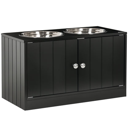 Elevated Dog Bowls for Large Dogs Pet Feeding Station with Stand, Storage, 2 Stainless Steel Food and Water Bowls, Black