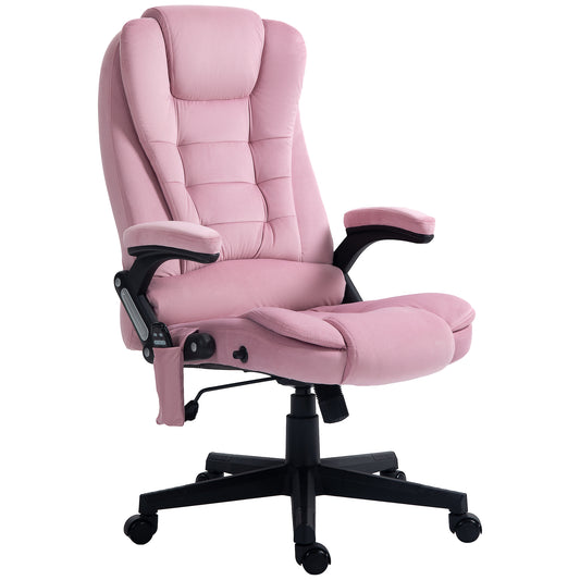 Reclining Massage Office Chair, Executive Office Chair with High Back, Swivel Wheels, Pink