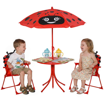 Children Table and Chair Set Outdoor, Kids Folding Picnic Table and Chair Set with Removable & Height Adjustable Sun Umb
