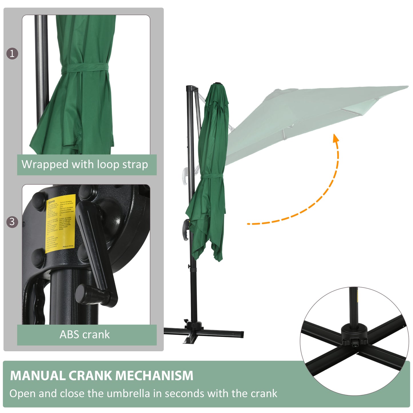 8' x 8' Square Cantilever Umbrella with 360° Rotation, Aluminum Outdoor Cantilever Market Parasol with Crank & Tilt, Gar