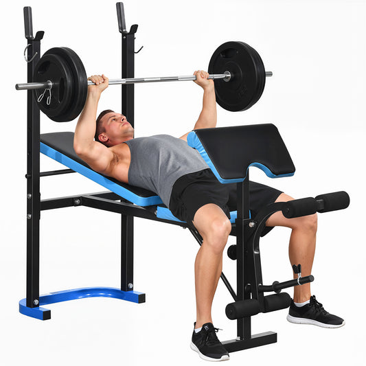 Soozier Adjustable Weight Bench with Barbell Rack and Leg Developer for Weight Lifting and Strength Training Multifuncti