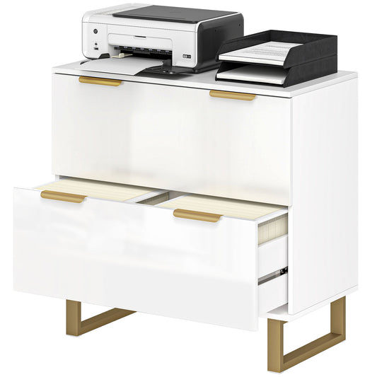Lateral File Cabinet with 2 Drawers, Modern Filing Cabinet for Letter/A4/Legal Size Files, High Gloss White