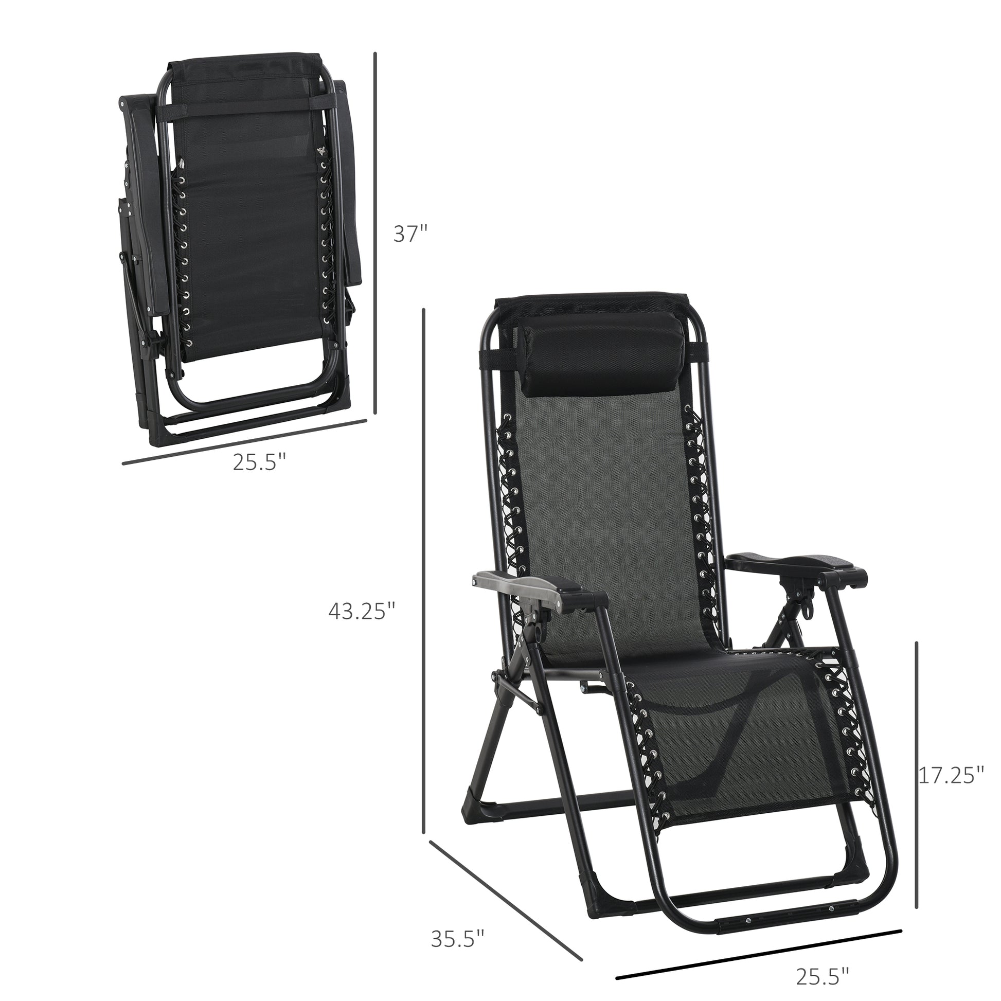 Reclining Zero Gravity Chair with Adjustable Backrest, Folding Garden Sun Lounger, Outdoor Recliner with Removable Cushi