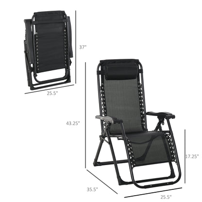 Reclining Zero Gravity Chair with Adjustable Backrest, Folding Garden Sun Lounger, Outdoor Recliner with Removable Cushi