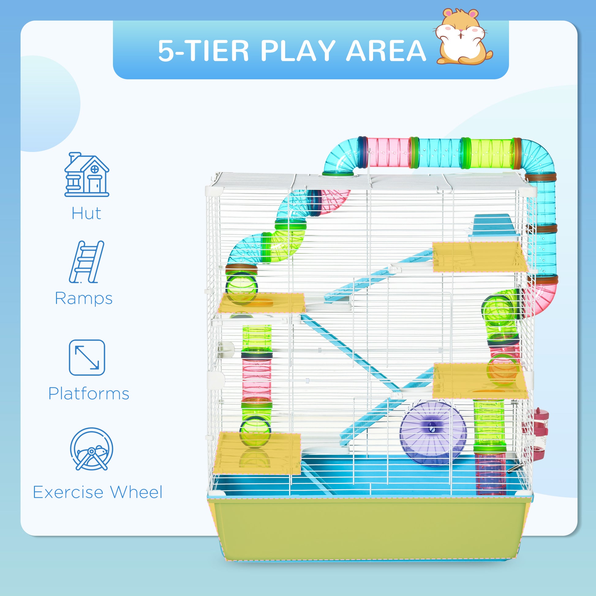 23" Large Hamster Cage, Small Animal House, 5-Level Gerbil Haven, Tunnel Tube System, with Water Bottle, Exercise Wheel,