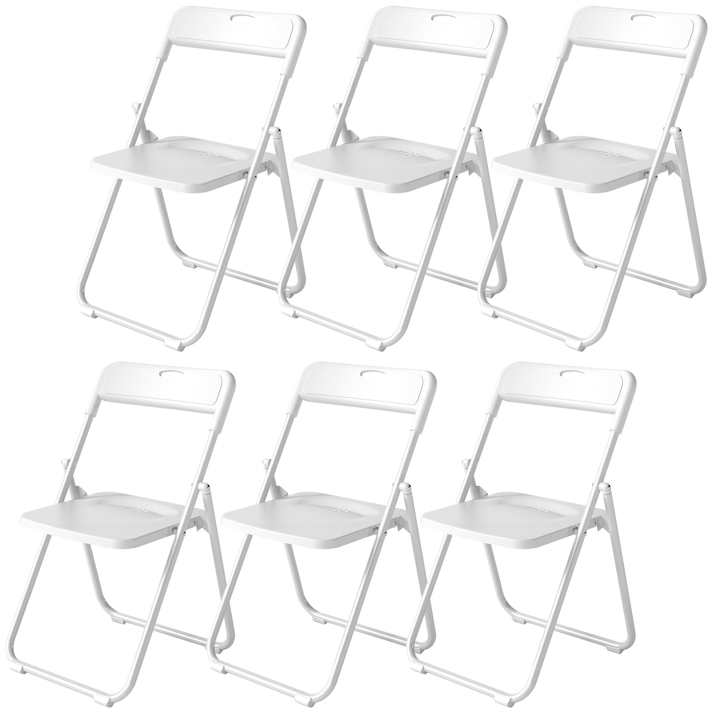 Folding Chairs 6 Pack, Plastic Foldable Chairs with Vent, Carry Hole and Steel Frame for Home, Office, Dining, White