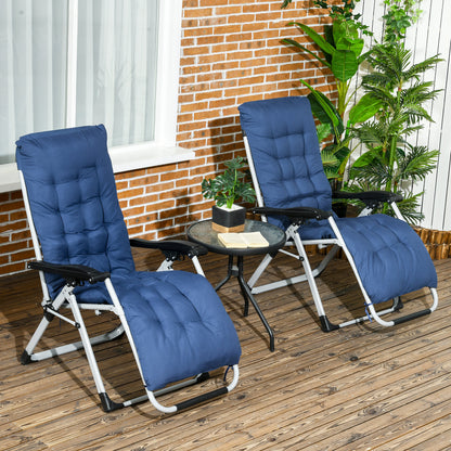 Folding Garden Chairs Set of 2, Reclining Zero Gravity Chair, Sun Lounger with Cushion and Headrest, Dark Blue
