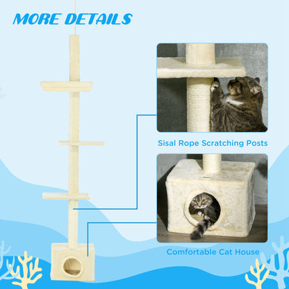 Floor to Ceiling Cat Tree with Scratching Post for Indoor Cats, Adjustable Height Cat Tower (91-102 Inches) with House, 