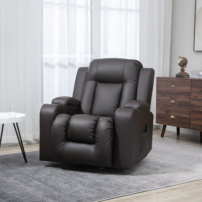 Swivel Massage Recliner Chair Rocker, Overstuffed Manual Reclining Sofa, PU Leather Rocking Chair with Side Pockets, Cup