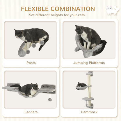 4Pcs Cat Wall Shelf with Scratching Post, Cat Wall Shelves for Relaxing, Climbing, Cat Wall With Soft Ladder, Hammock, P