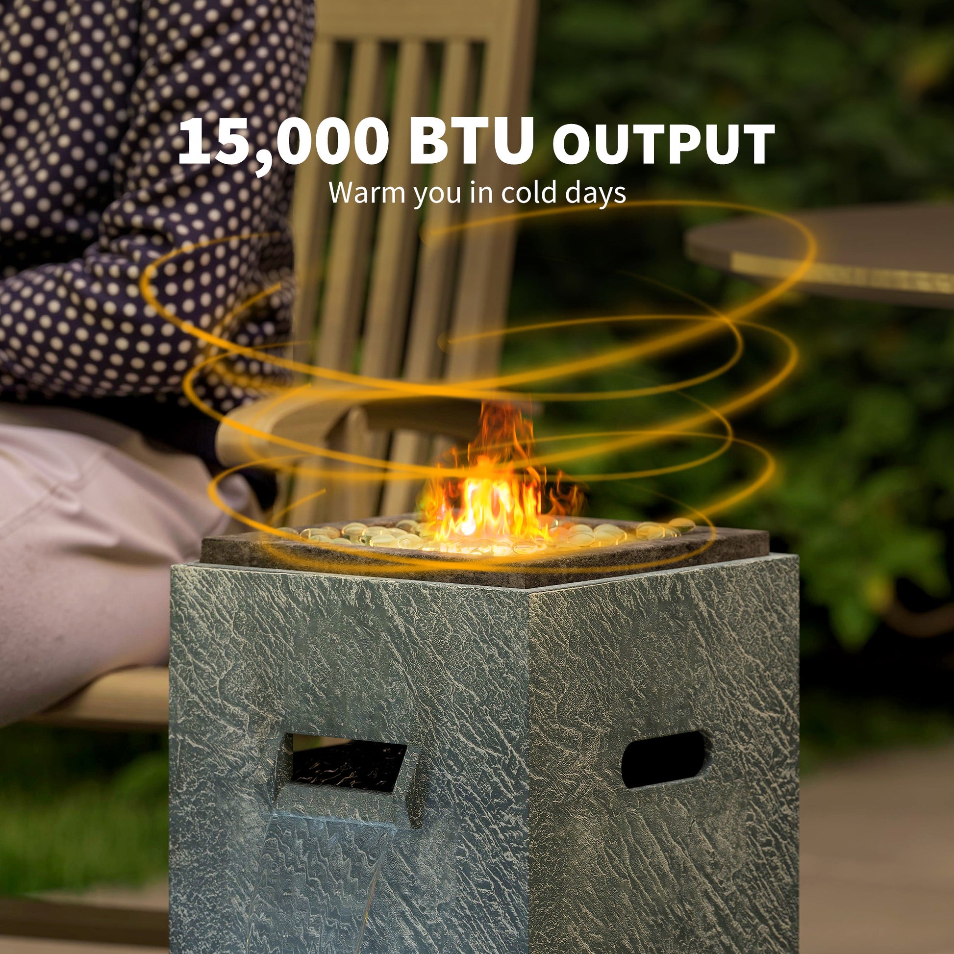16.5" x 11" x 22.4" Propane Fire Pit Table with Fountain, 15000 BTU Outdoor Gas Fire Table with LED Light Adjustable Wat