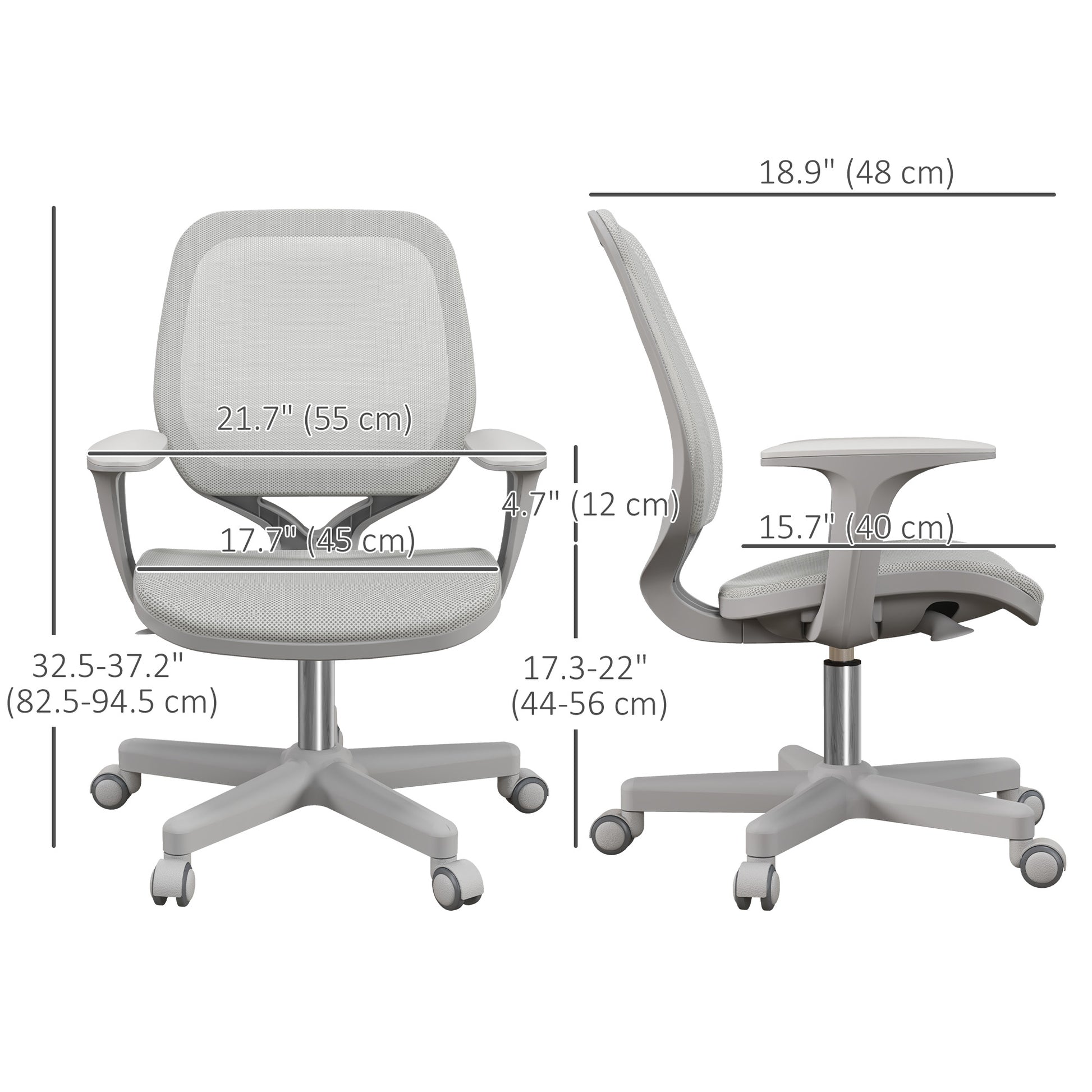 Office Chair, Small Computer Desk Chair with Mesh Back, Swivel Castors, Arm, Grey