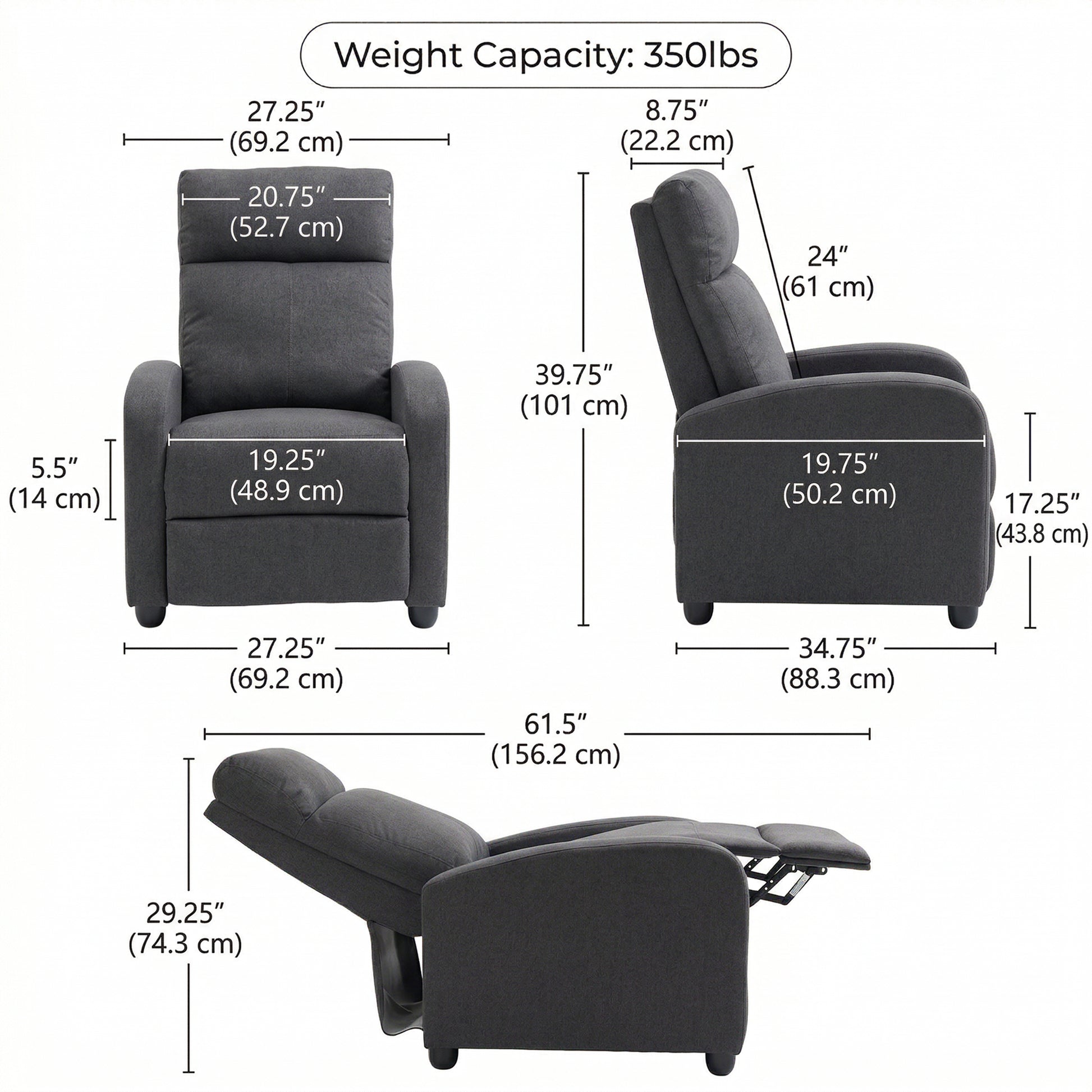 Fabric Recliner Sofa Manual Recliner, Home Theater Seating Single Reclining Sofa Chair with Padded Seat for Living Room,